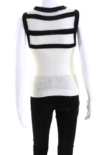 Toccin Womens Knit Striped Round Neck Pullover Sweater Top White Size S