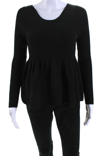 Rebecca Taylor Womens Wool Knit Scoop Neck Peplum Sweater Top Black Size XS