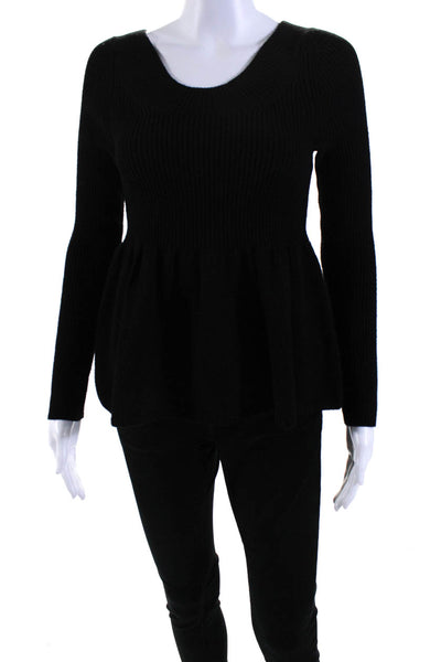 Rebecca Taylor Womens Wool Knit Scoop Neck Peplum Sweater Top Black Size XS