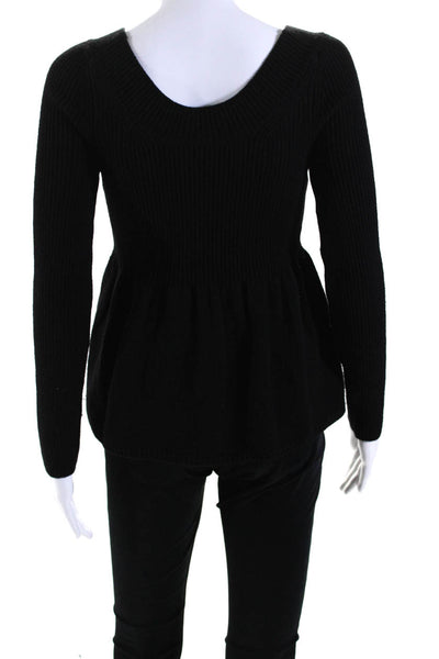 Rebecca Taylor Womens Wool Knit Scoop Neck Peplum Sweater Top Black Size XS