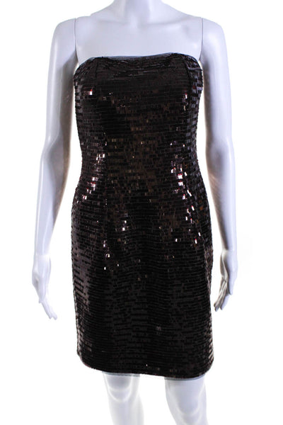 Haney Women's Square Neck Sleeveless Sequin Fitted Mini Dress Burgundy Size 4