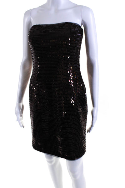 Haney Women's Square Neck Sleeveless Sequin Fitted Mini Dress Burgundy Size 4