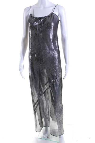 Lisa Marie Fernandez Womens Metallic Spaghetti Strap Midi Slip Dress Silver Sz 1