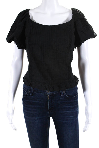 Love Shack Fancy Womens Short Puffy Sleeves Blouse Black Cotton Size 14