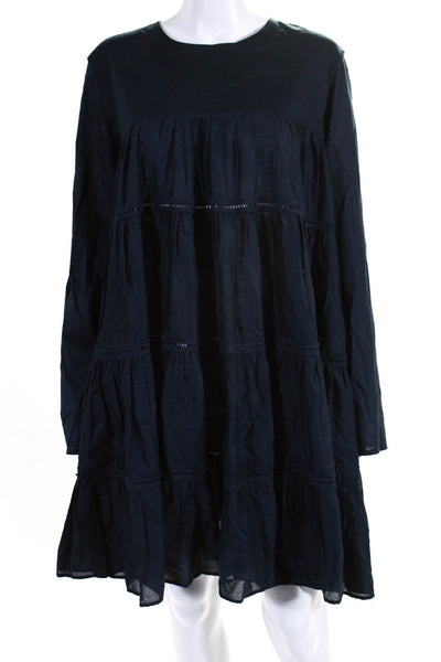 Merlette Womens Long Sleeve Crew Neck Ladder Lace Mini Shift Dress Navy Size 10