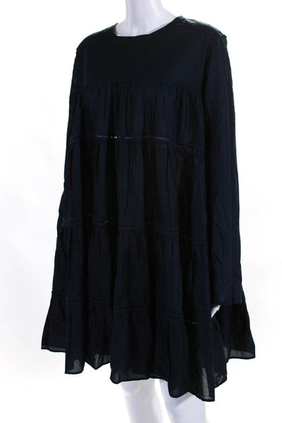 Merlette Womens Long Sleeve Crew Neck Ladder Lace Mini Shift Dress Navy Size 10