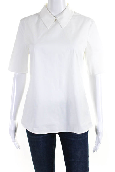 Jil Sander Navy Womens Back Zip Short Sleeve Collared Shirt White Cotton IT 40