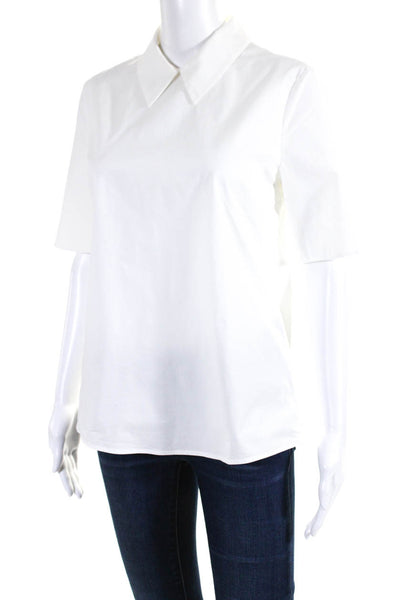 Jil Sander Navy Womens Back Zip Short Sleeve Collared Shirt White Cotton IT 40