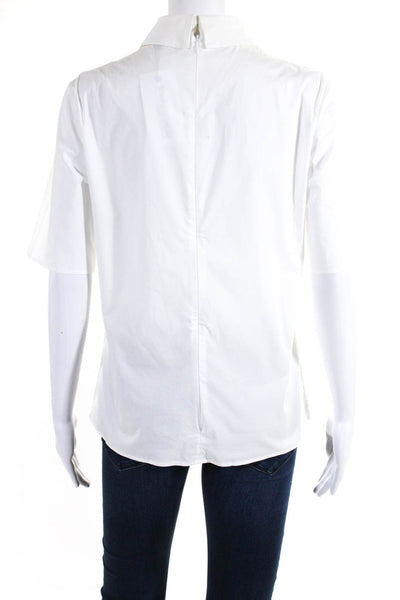 Jil Sander Navy Womens Back Zip Short Sleeve Collared Shirt White Cotton IT 40