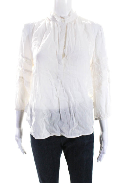 Birds of Paradis Womens V-Neck Tiered Long Sleeve High Low Blouse White Size XS