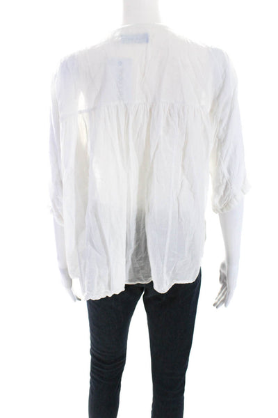 MiH Jeans Womens Cotton V-Neck Buttoned Short Sleeve Blouse White Size XS