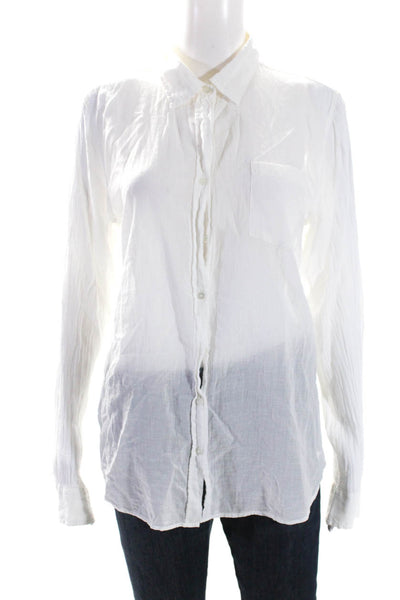 MiH Womens Cotton Collared Buttoned Long Sleeve Blouse Top White Size L