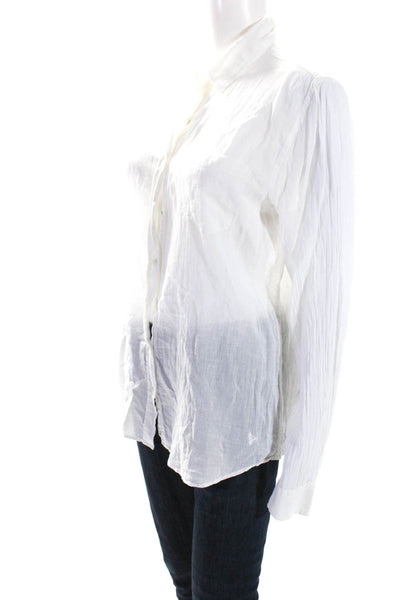 MiH Womens Cotton Collared Buttoned Long Sleeve Blouse Top White Size L