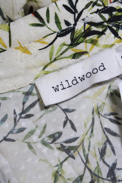 Wildwood Womens Graphic Plant Print Buttoned Collared Draped Dress Beige Size S