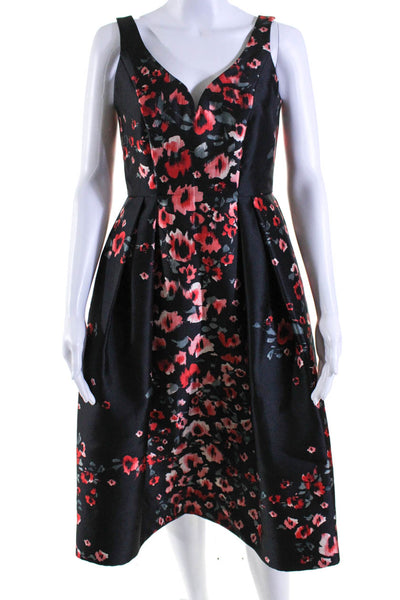 Donna Morgan Womens Floral V-Neck Sleeveless Zip Up Maxi Dress Black Size 2