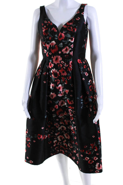 Donna Morgan Womens Floral V-Neck Sleeveless Zip Up Maxi Dress Black Size 2