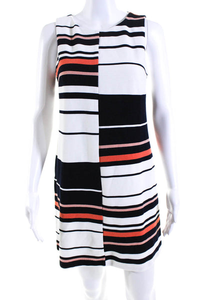 Adrianna Papell Womens Striped Round Neck Sleeveless Mini Dress White Size S