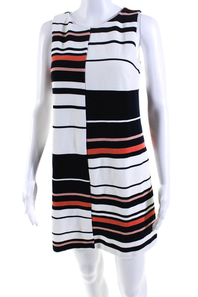 Adrianna Papell Womens Striped Round Neck Sleeveless Mini Dress White Size S