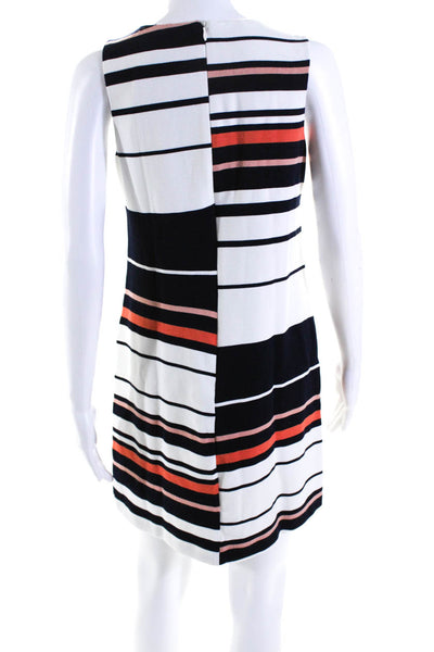 Adrianna Papell Womens Striped Round Neck Sleeveless Mini Dress White Size S