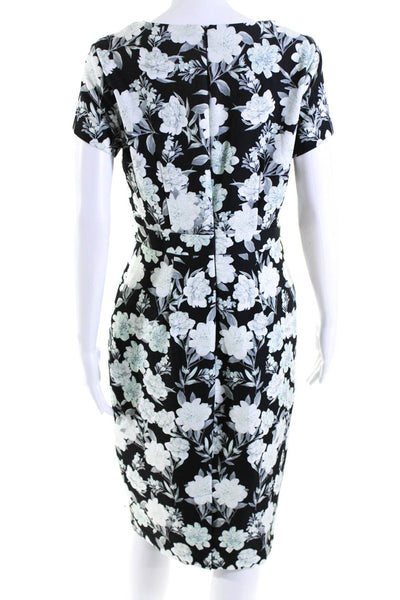 Karl Lagerfeld Womens Floral V-Neck Short Sleeve Zip Up Midi Dress Black Size 6