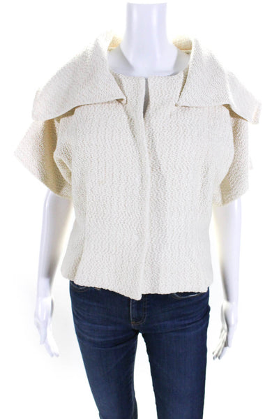 Giambattista Valli Womens Cream Textured Cowl Neck Short Sleeve Jacket Size M