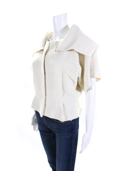 Giambattista Valli Womens Cream Textured Cowl Neck Short Sleeve Jacket Size M