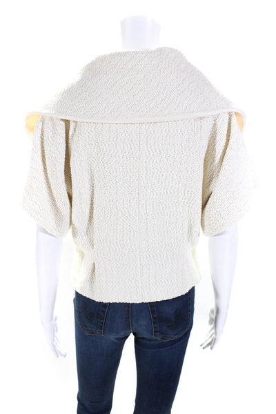 Giambattista Valli Womens Cream Textured Cowl Neck Short Sleeve Jacket Size M