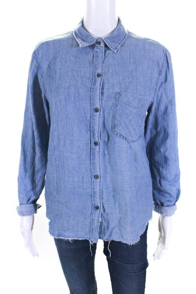 Rails Womens Long Sleeves Button Down Ingrid Raw Shirt Blue Size Small