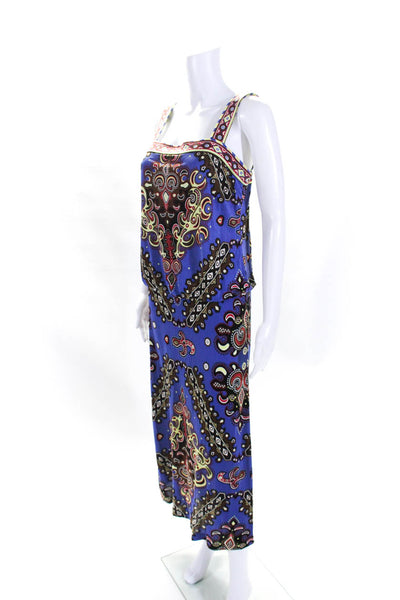 Tibi Womens Sleeveless Square Neck Abstract Print Long Dress Blue Size Small