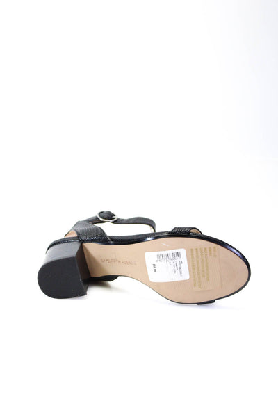Saks Fifth Avenue Womens Embossed Leather Slingbacks Sandals Black Size 6.5