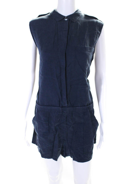 ATM Womens Button Front Sleeveless Collared Romper Navy Blue Size Extra Large