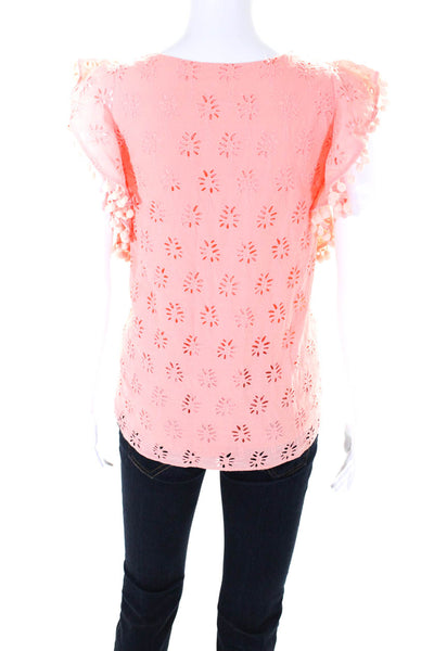 Lily Pulitzer Womens Cotton Eyelet Lace V Neck Pompom Trim Blouse Pink Size S