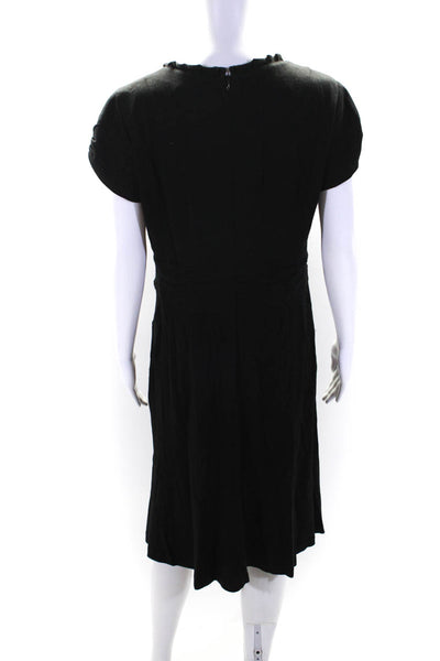 Nanette Lepore Womens Pleated Trim Short Sleeves V Neck A Line Dress Black Size