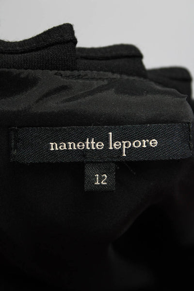 Nanette Lepore Womens Pleated Trim Short Sleeves V Neck A Line Dress Black Size