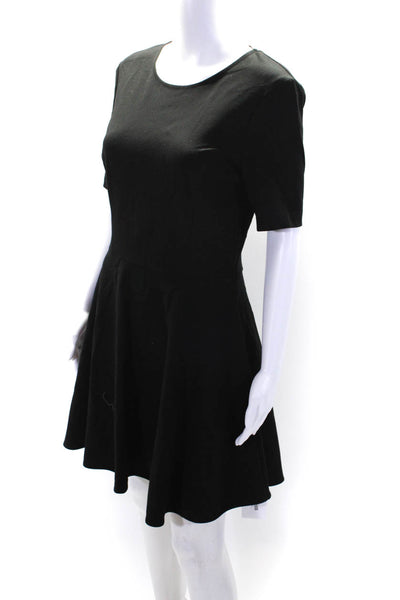 Three Dots Womens Short Sleeves Knee Length A Line Dress Black Size Medium