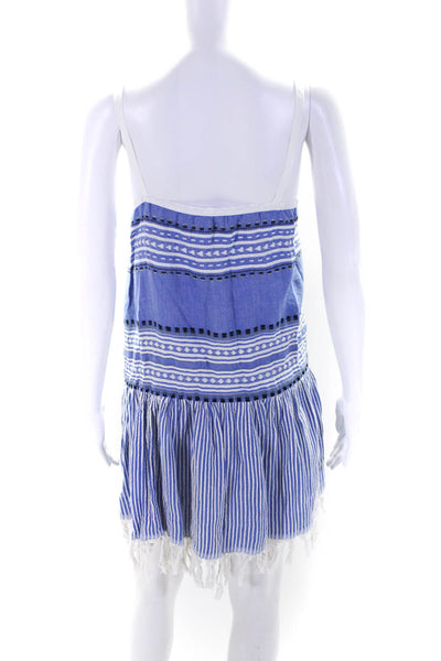 Lemlem WOmens Cotton Striped Tassel Trim Swimwear Coverup Blue Size L