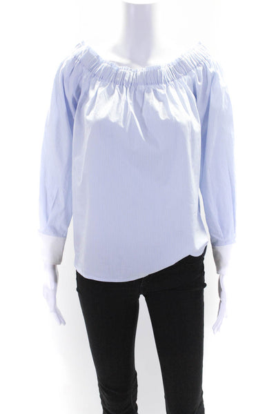 Elizabeth and James Womens Striped Long Sleeve Shirt Blue XS