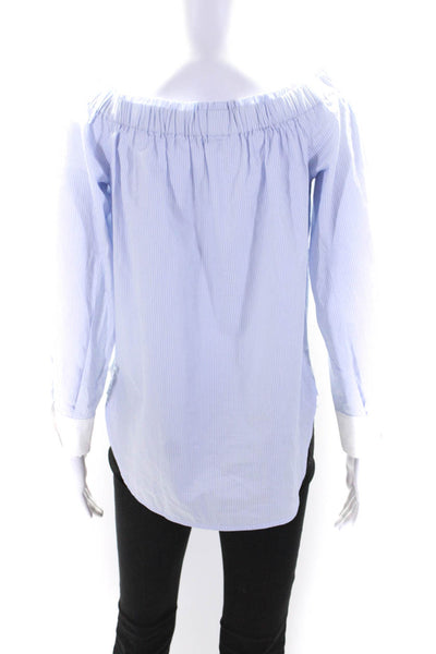 Elizabeth and James Womens Striped Long Sleeve Shirt Blue XS