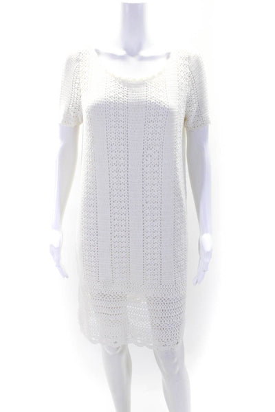 Joie Womens Short Sleeve Square Neck Open Knit Dress White Size Small