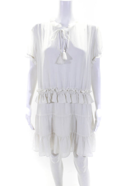 Tularosa Womens Key Hole Neck Short Sleeves Tiered Dress White Size Large