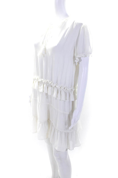 Tularosa Womens Key Hole Neck Short Sleeves Tiered Dress White Size Large