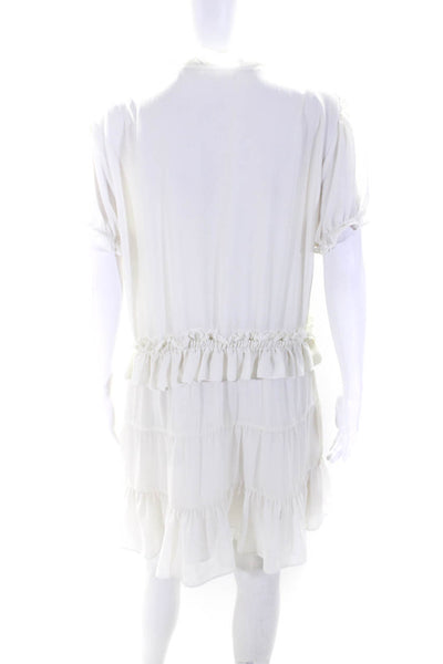 Tularosa Womens Key Hole Neck Short Sleeves Tiered Dress White Size Large