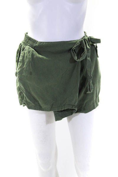 Ella Moss Womens Belted Cross Over Elastic High Rise Shorts Green Size Medium