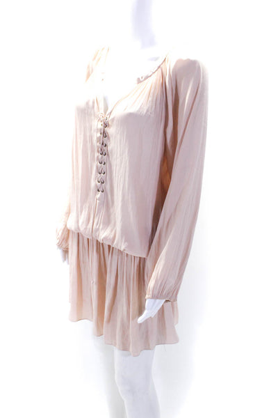 Ramy Brook Womens Long Sleeves Lace Up Neck A Line Dress Nude Pink Size Large