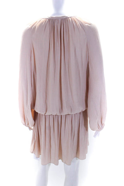 Ramy Brook Womens Long Sleeves Lace Up Neck A Line Dress Nude Pink Size Large