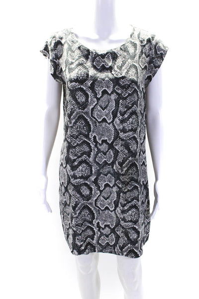 Joie Womens Silk Snakeskin Print Short Sleeves Shirt Dress Gray Size Medium