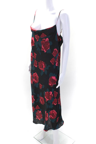 Paige Black Label Womens Floral Print Sleeveless Slip Dress Black Red Size Large