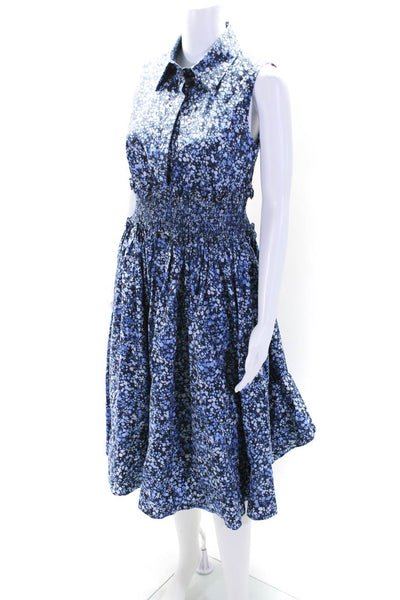 Michael Kors Collection Womens Floral Print Smocked Zip Maxi Dress Blue Size 6