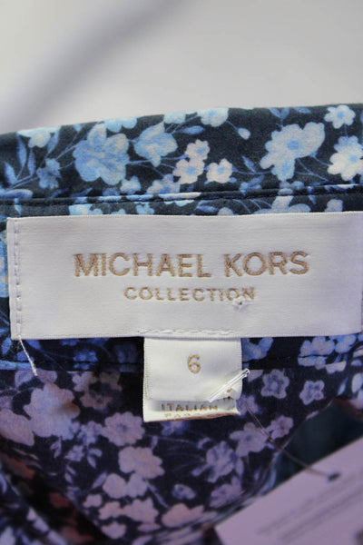 Michael Kors Collection Womens Floral Print Smocked Zip Maxi Dress Blue Size 6