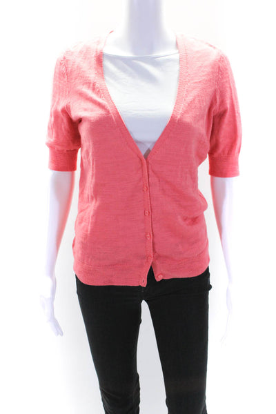 Caslon Womens Short Sleeve Thin Knit Cardigan Sweater Pink Size Medium